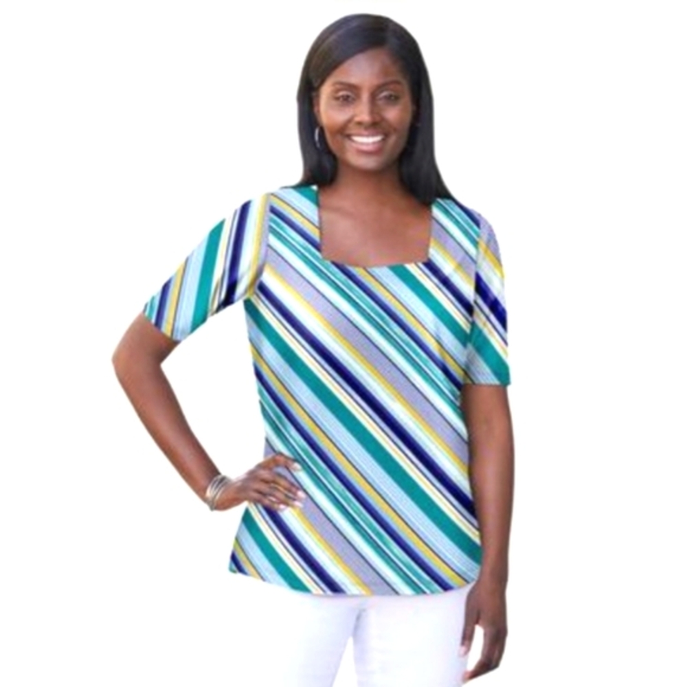 Jessica London Square Neck Striped Tee Top Shirt Women's 12